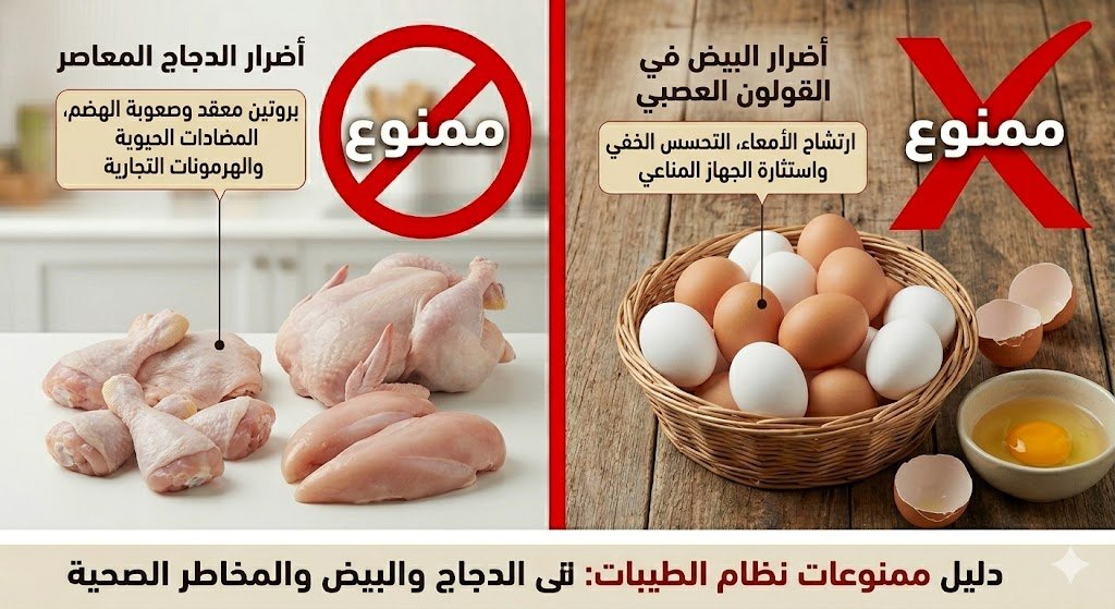 لغز منع الدجاج والبيض في نظام الطيبات: الأضرار الحقيقية حسب الدكتور ضياء العوضي